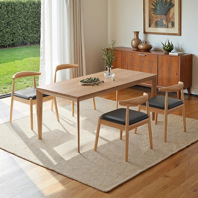 Farini Mid Century Modern Dining Chairs Set of 4, Solid Wood Frame Kitchen Chairs with PU Leather Upholstered Seat for Dining Room & Breakfast Nook,Natural-Black