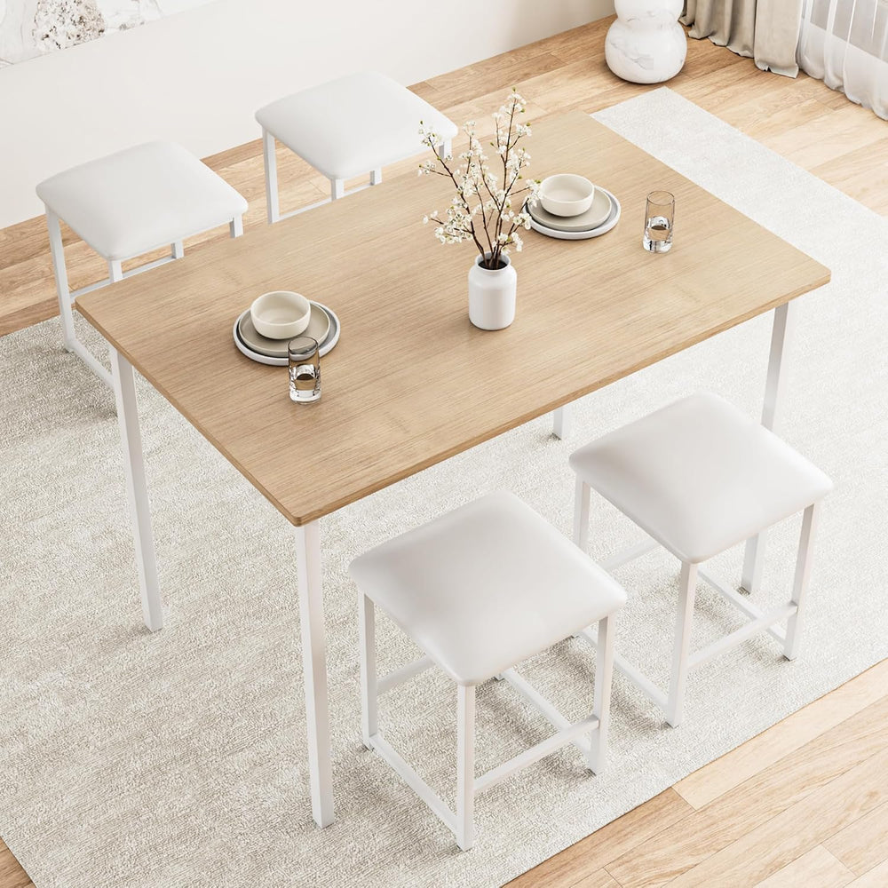 VECELO Dining Table and Faux Leather Chairs Set for 4, Oak | Kitchen table an...