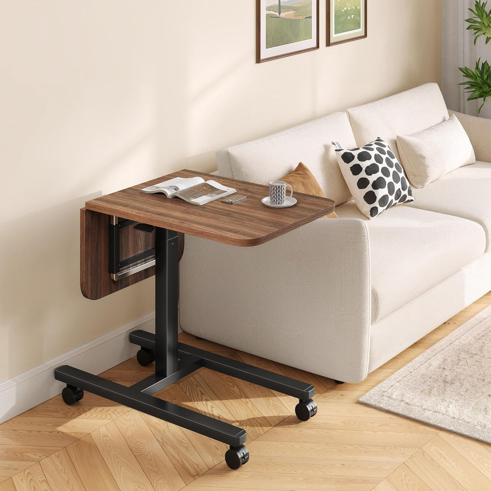 Homkdom C Shaped Table with Wheels, Side End Table with Extended Desktop, Adj...