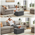 NEWBULIG 30 Inches Folding Storage Ottoman Bench with Padded Seat for Bedroom, Small End of Bed Foot Rest Stools Storage Chest, Living Room, Pure Grey.