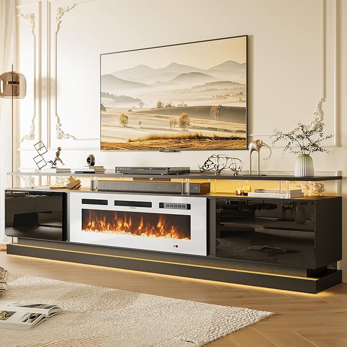80" Fireplace TV Stand, Modern Entertainment Center for TVs Up to 90&quo...
