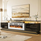 80" Fireplace TV Stand, Modern Entertainment Center for TVs Up to 90", TV Console with Storage Cabinets, Media Console for Living Room, Black TV Stand and White Fireplace