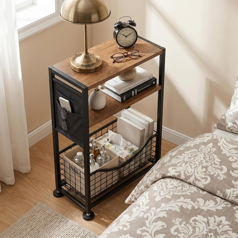 Skinny Side Table with Storage, 3 Tier Slim Side Tables for Small Spaces, Ski...