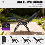 PURPLE LEAF Outdoor Reclining Chair Oversized Removable Cushion, Black | Extra-wide seat, Adjustable head pillow, UV protected textilene, Reclining backrest, Removable cushions, 120gsm peach skin