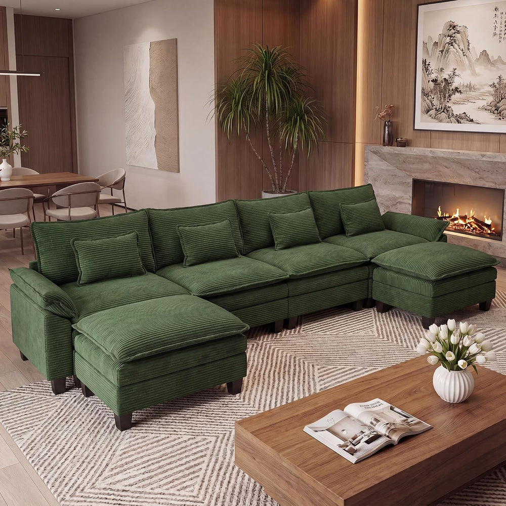 URRED Oversized Modular Sectional Sofa，Solid Green：157" U Shaped | Moder...