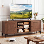 Giantex 2-Door TV Stand for TVs up to 65", Mid Century Modern Entertainment Center with 2 Storage Cabinets & 4 Adjustable Shelves, 6 Metal Legs, Media TV Console Table for Living Room (Walnut)