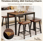 PHI VILLA Dining Table Set for 4, Kitchen Table Set with Bench and Chairs, Solid Wood Counter Height Bar Table and Chairs, Small Breakfast Table Set, Walnut with Black