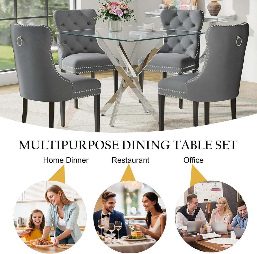 Glass Dining Table Set for 4 with 36" Square Tempered Glass Kitchen Tabl...