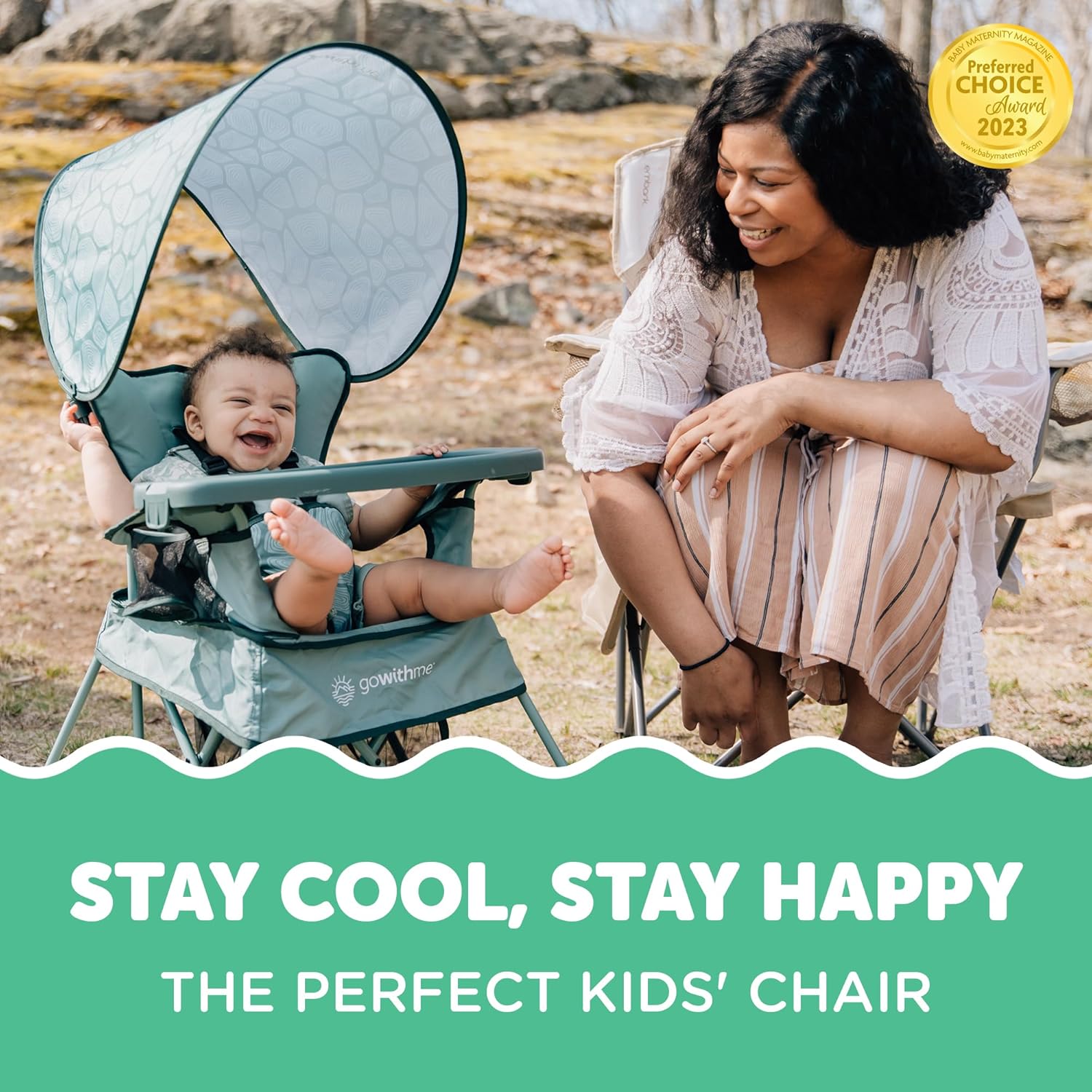 Baby Delight Go with Me Venture Portable Chair | Indoor and Outdoor | Sun Canopy | 3 Child Growth Stages | Garden Green