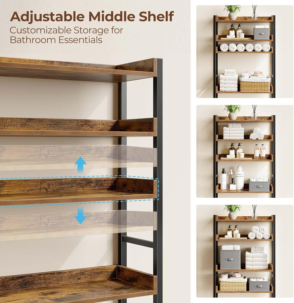 Rolanstar Over The Toilet Storage Rack, 3-Tier Bathroom Space Saver with Adjustable Shelves, Bathroom Organizer for Bathroom, Washroom, Rustic Brown