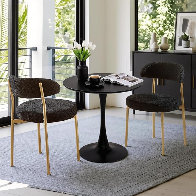 SoarFlash Kitchen Table and Chairs for 2, 24" Dining Table Set for 2 with Boucle Upholstered Chairs, 3 Piece Round Kitchen Table Set, Dining Room Table Set for Small Space, Apartment