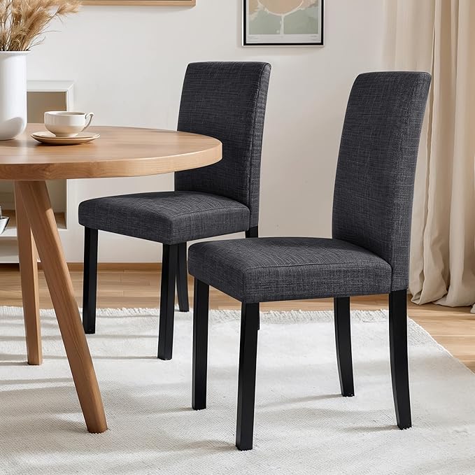 CHUN YI Upholstered Dining Chairs Set of 8, Fabric Dining Room Chairs with Solid Wood Legs, Modern Parson Chairs for Kitchen, Restaurant, Hotel, Dark Grey