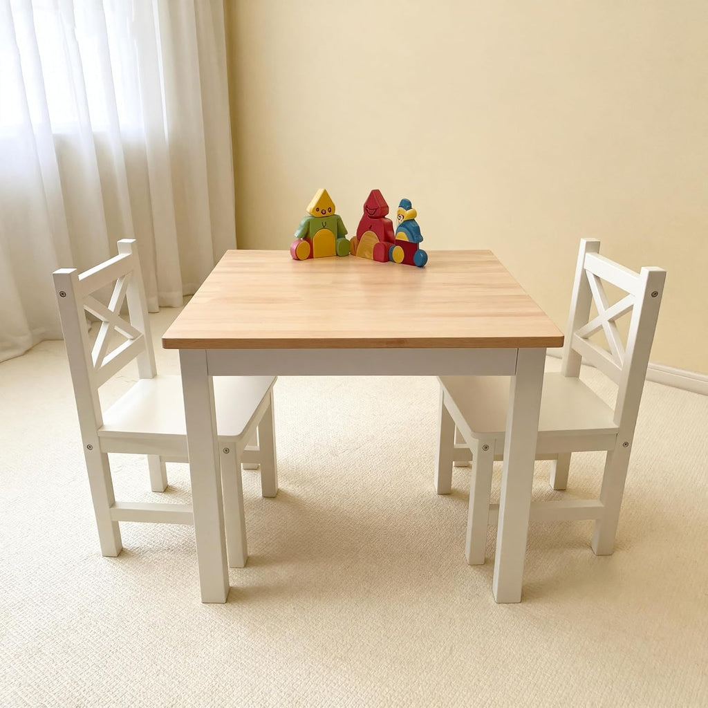 PETIT BATEAU Wood Kids Table & 2 Chairs,Irish Design,Ages 2-8,Whitecolor | Solid Wood Toddler Kids Table and 2 Chairs Set,Modern Wooden Furniture