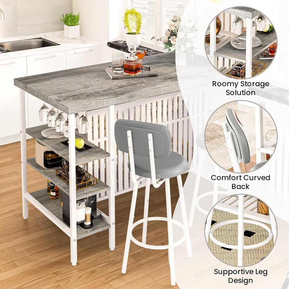 DKLGG 3 Piece Dining Table Set for 2,Kitchen Island with Seating & Storag...