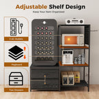 Mini Fridge Stand with Adjustable Shelf, Power Outlet & Storage, Kitchen Organizer for Microwave, Coffee Bar, Dorm, Office (Black)