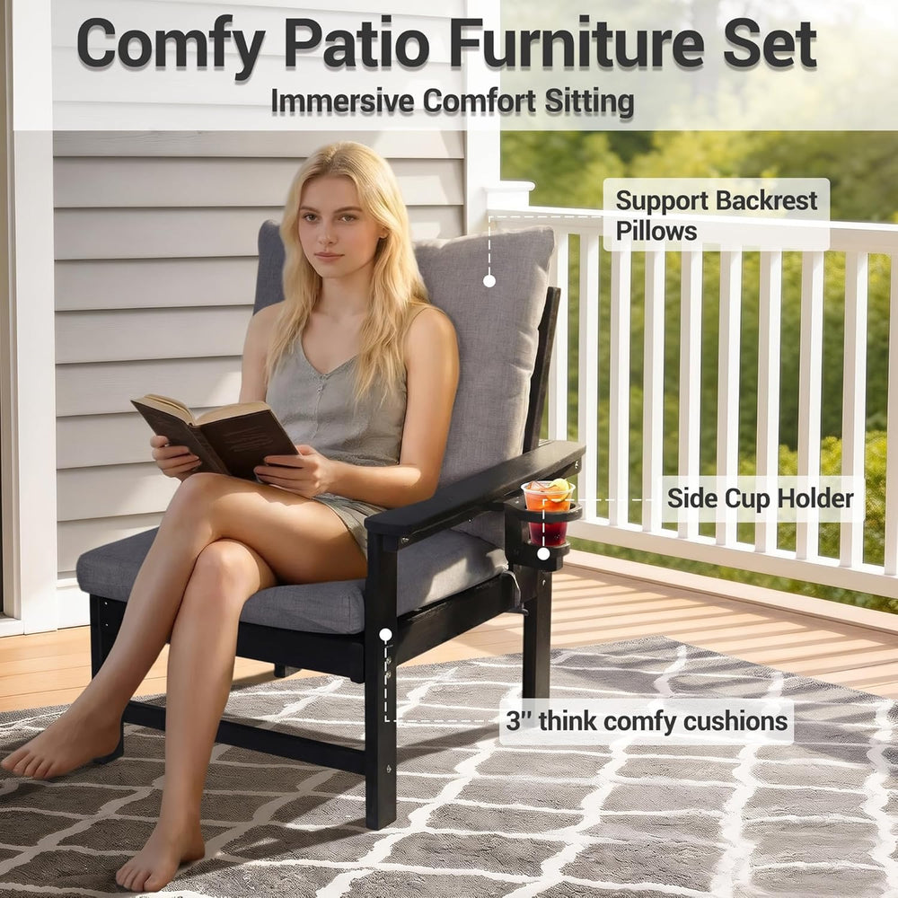 HDPE Patio Armchairs Set of 2 w/Cup Holeder, Outdoor Sectional Couch w/Thick ...