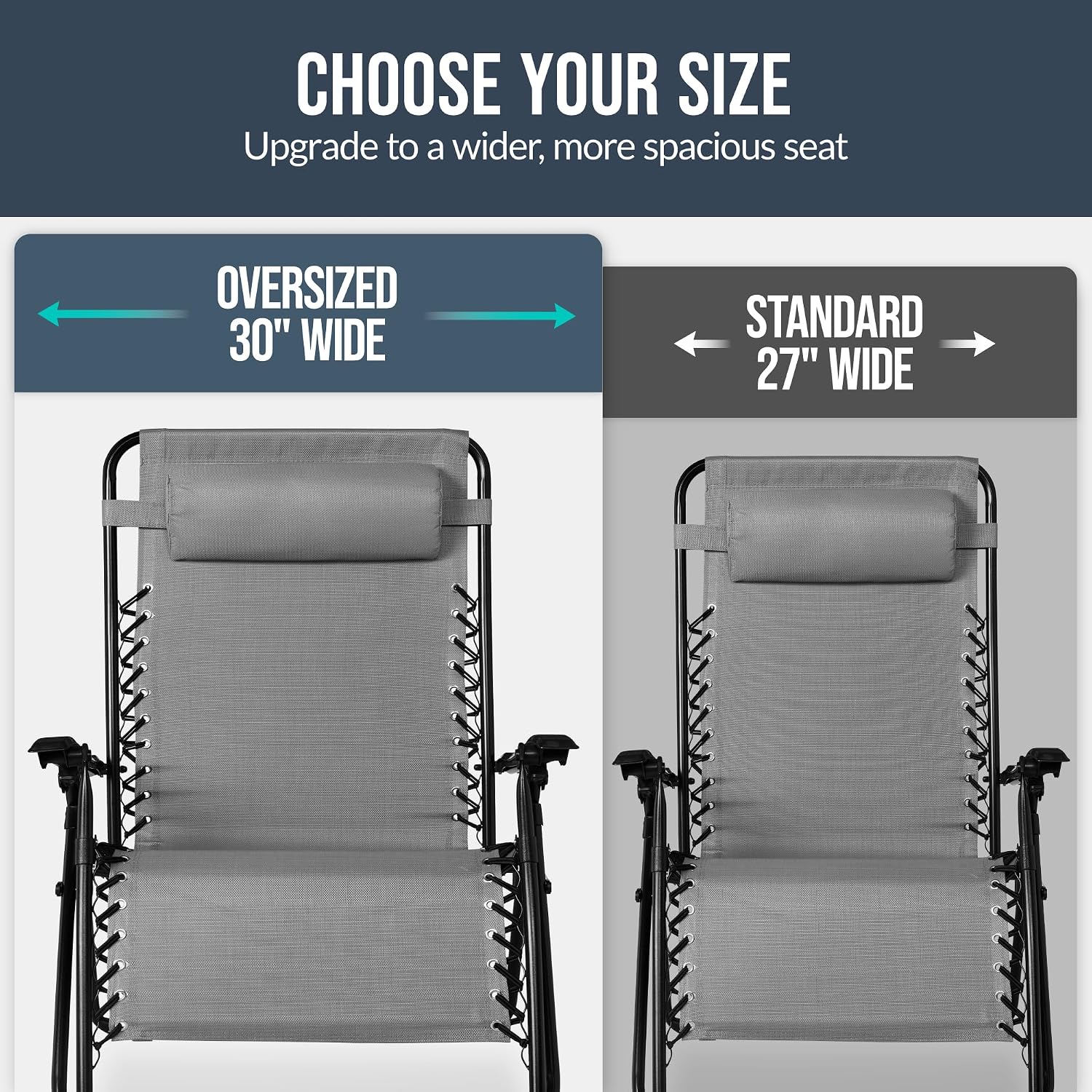 Best Choice Products Set of 2 Extra Wide Adjustable Steel Mesh Zero Gravity Lounge Chair Recliners w/Pillows and Cup Holder Trays - Ice Gray