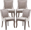 Dining Chairs Set of 4, Kitchen & Dining Room Chairs, Fabric Upholstered Dinning Chairs, Sillas De Comedor, Nailhead Trim, Wood Legs (Beige, 4 Pcs)