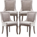 Dining Chairs Set of 4, Kitchen & Dining Room Chairs, Fabric Upholstered Dinning Chairs, Sillas De Comedor, Nailhead Trim, Wood Legs (Beige, 4 Pcs)
