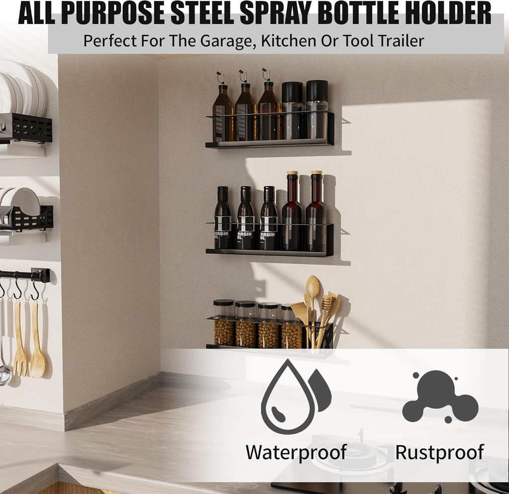 6 Pack Spray Bottle Holder Wall-Mounted, Aerosol Spray Can Holder Storage Rack, Heavy-Duty Paint Bottle Organizer with 30 Holes, Steel Black Spray Rack for Garage, Shop, Home or Tool Trailer
