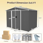 8x6ft Outdoor Metal Storage Shed with Lockable Sliding Door & Sloping Roof, Galvanized Steel Frame Waterproof Garden Tool Shed for Backyard, Garden, Lawn