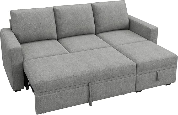 HONBAY Modular Sectional Sleeper Sofa with Pull Out Bed, L Shaped Sofa with Storage, Modular Sectional Couches for Living Room, Warm Grey