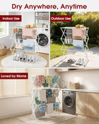 Sakugi Foldable Clothes Drying Rack – Metal Laundry Drying Rack with Non-Slip Feet, 3-Tier Space-Saving Clothing Rack for Organization, Indoor & Outdoor Use, 11.4" D x 29.1" W x 37.4" H, White