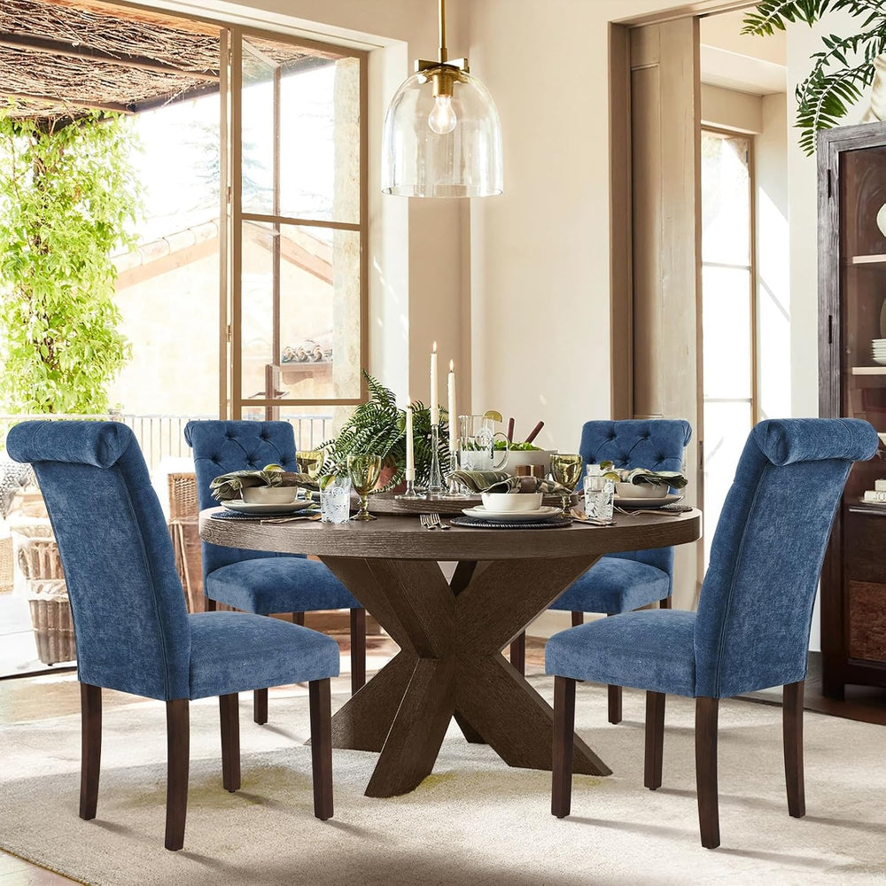 COLAMY Button Tufted Dining Chairs Set of 6, Parsons Upholstered Fabric Dinin...