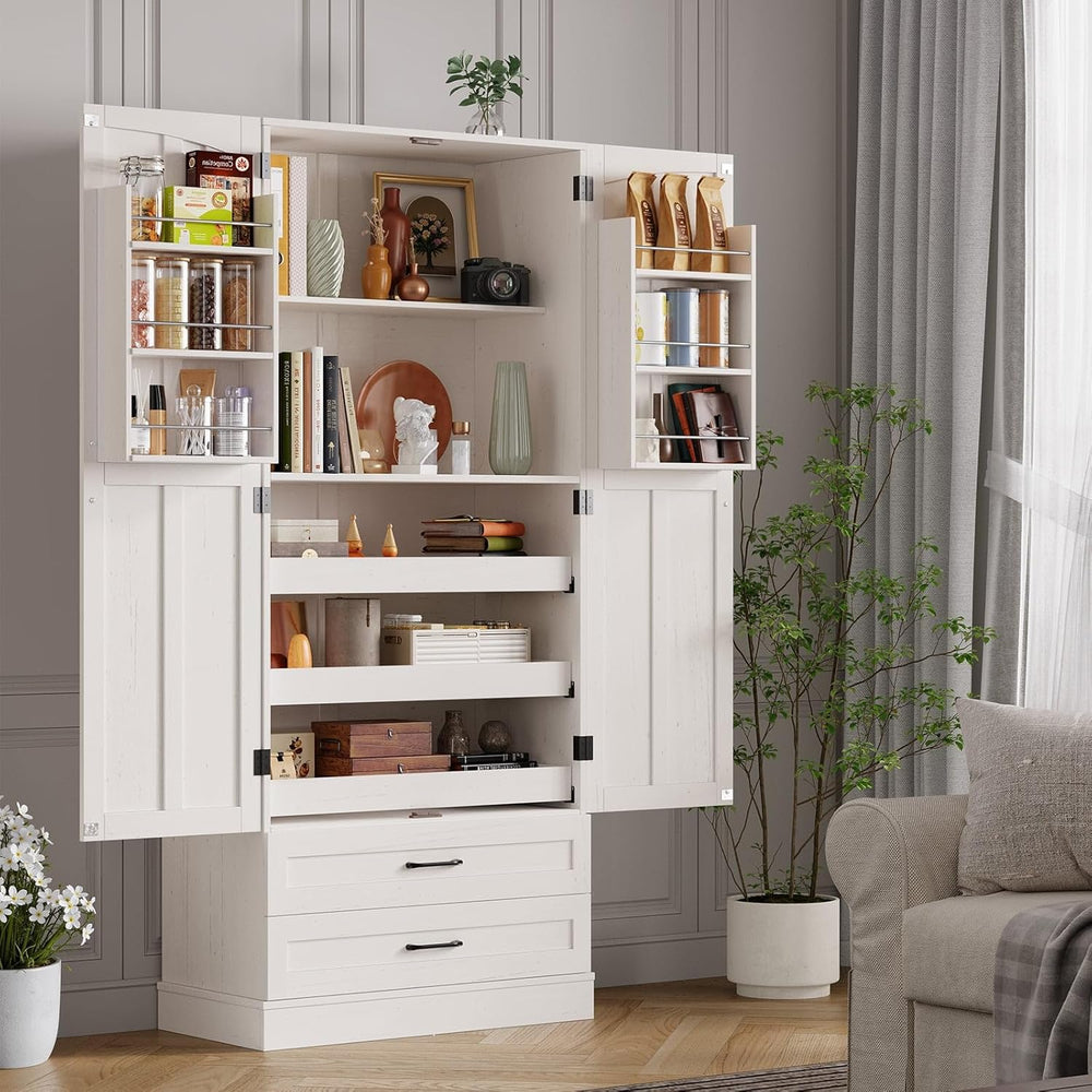 ONBRILL 71" Tall Farmhouse Kitchen Pantry Cabinet with 3 Pull Out Shelve...