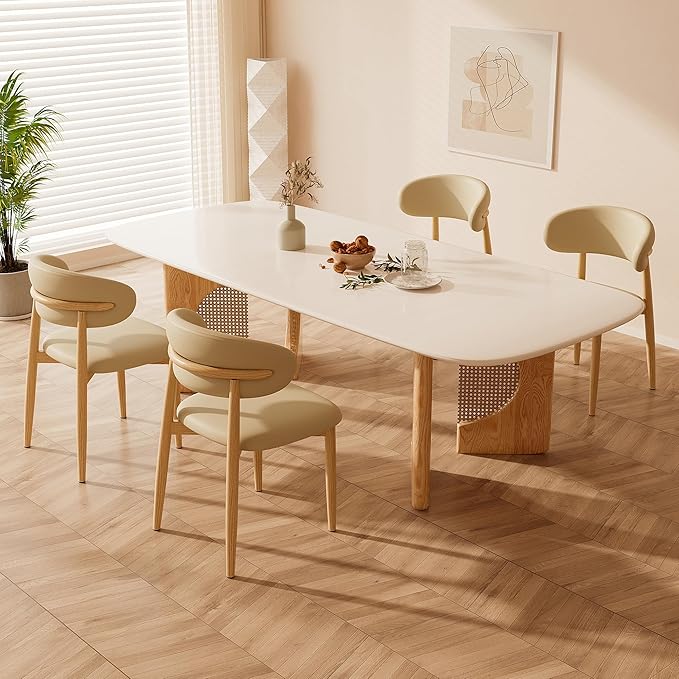 Dining Chairs Set of 2 for Kitchen Dining Table Mid Century Modern Farmhouse Upholstered Leather Dining Room Chairs with Metal Legs, Original Khaki