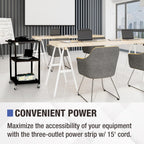 Norwood Commercial Furniture Mobile Utility AV Cart with Power Strip and Casters, Rolling Presentation and Media Cart on Wheels, Black