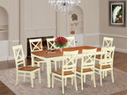 East West Furniture DOQU9-WHI-W 9 Piece Dining Set Includes a Rectangle Dining Room Table with Butterfly Leaf and 8 Kitchen Chairs, 42x78 Inch, Buttermilk & Cherry
