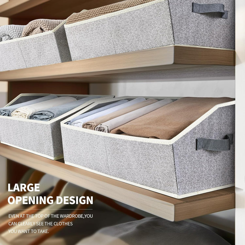 Trapezoid Closet Shelf Organizer - Large Baskets for Organizing, Fabric Storage Box for Shelves, Cube Storage Bins for Clothes, Books, Blankets, 3 Pack, Light Gray