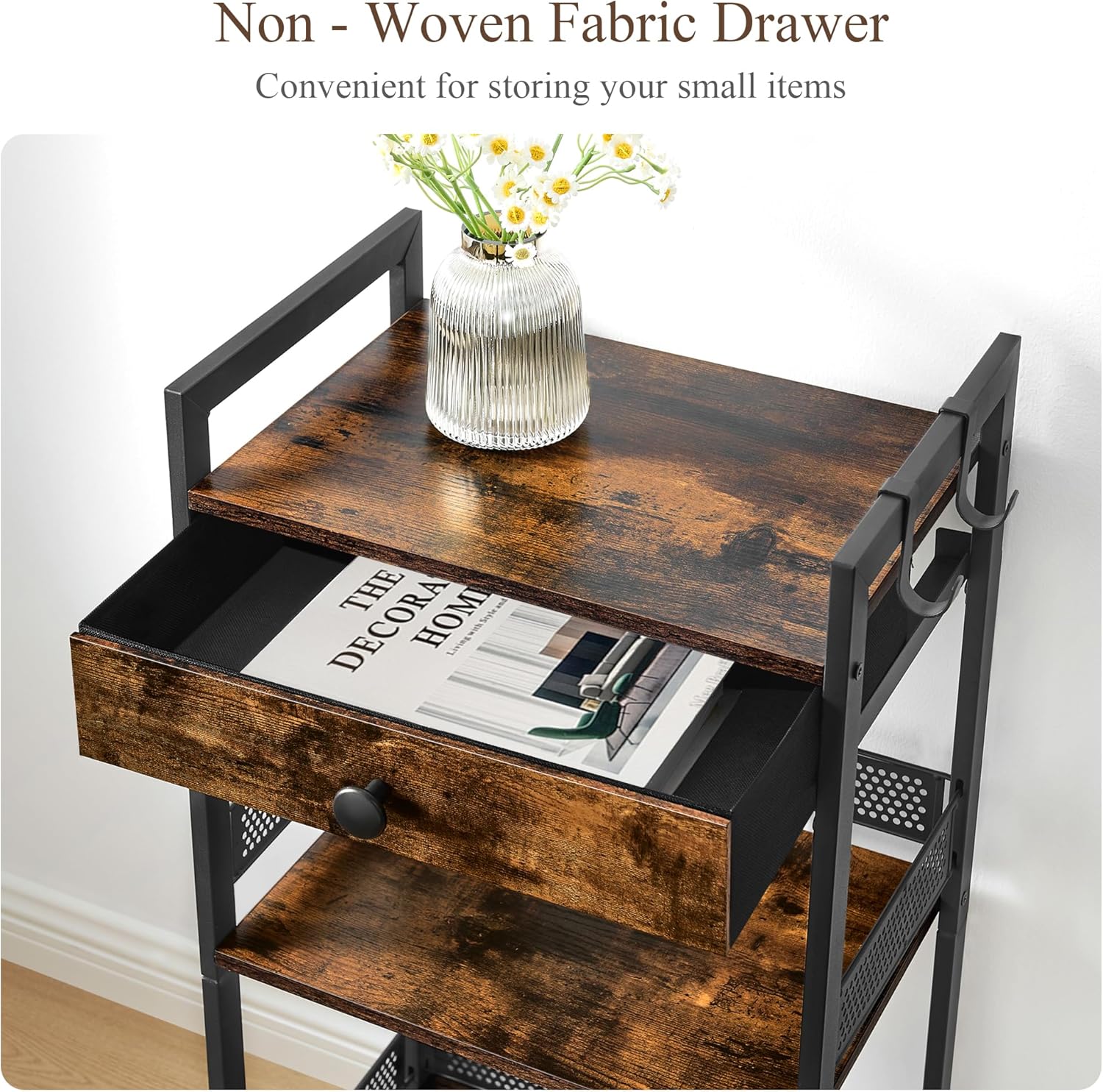 FAVOOSTY Bathroom Ladder Shelf, 3-Tier Bathroom Floor Storage Shelf with Drawer, Freestanding Towel Shelf, Bookcase End Table Open Shelving Unit for Living Room,Balcony, Rustic Brown