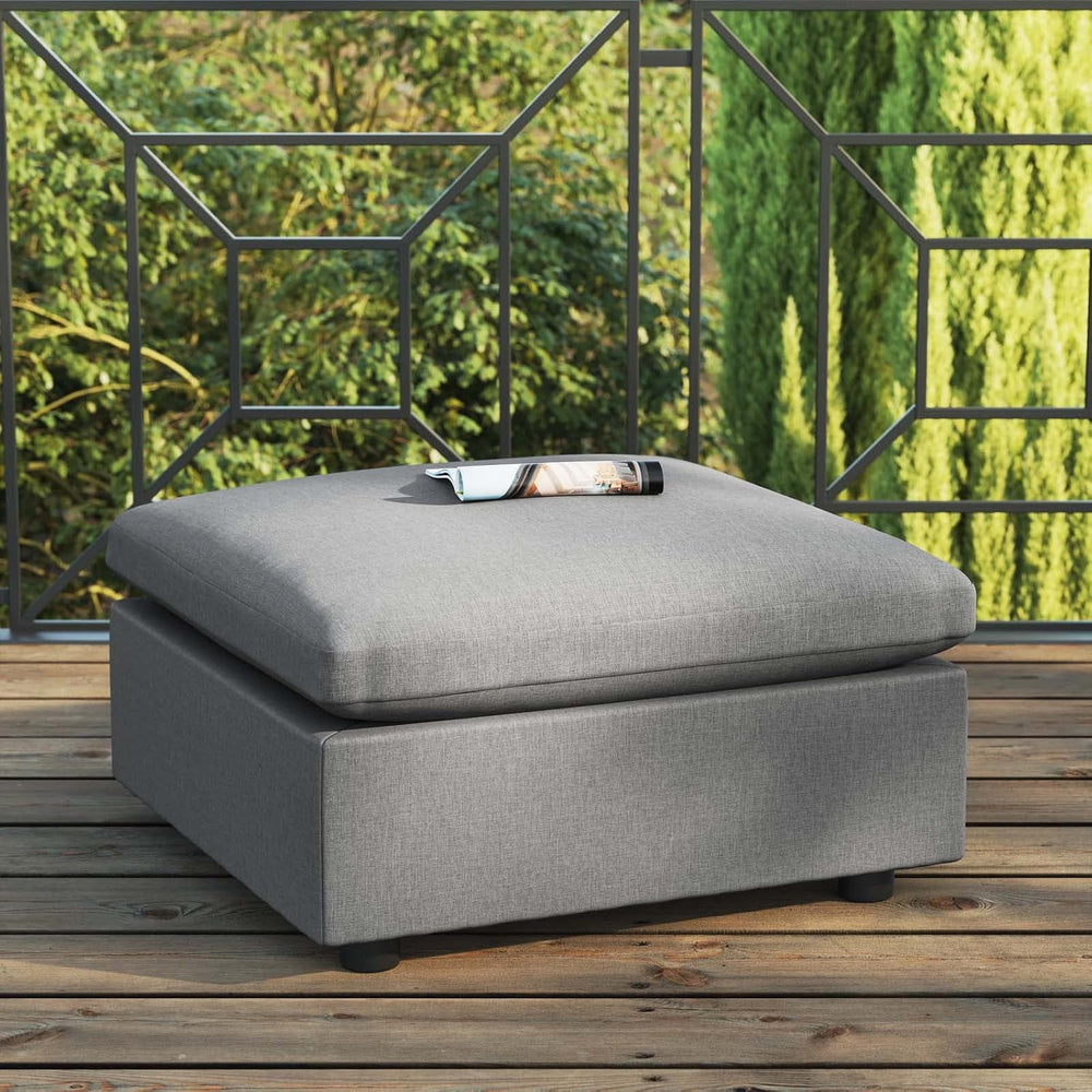 Modway Commix Outdoor Patio Overstuffed Sectional Sofa Ottoman in Charcoal