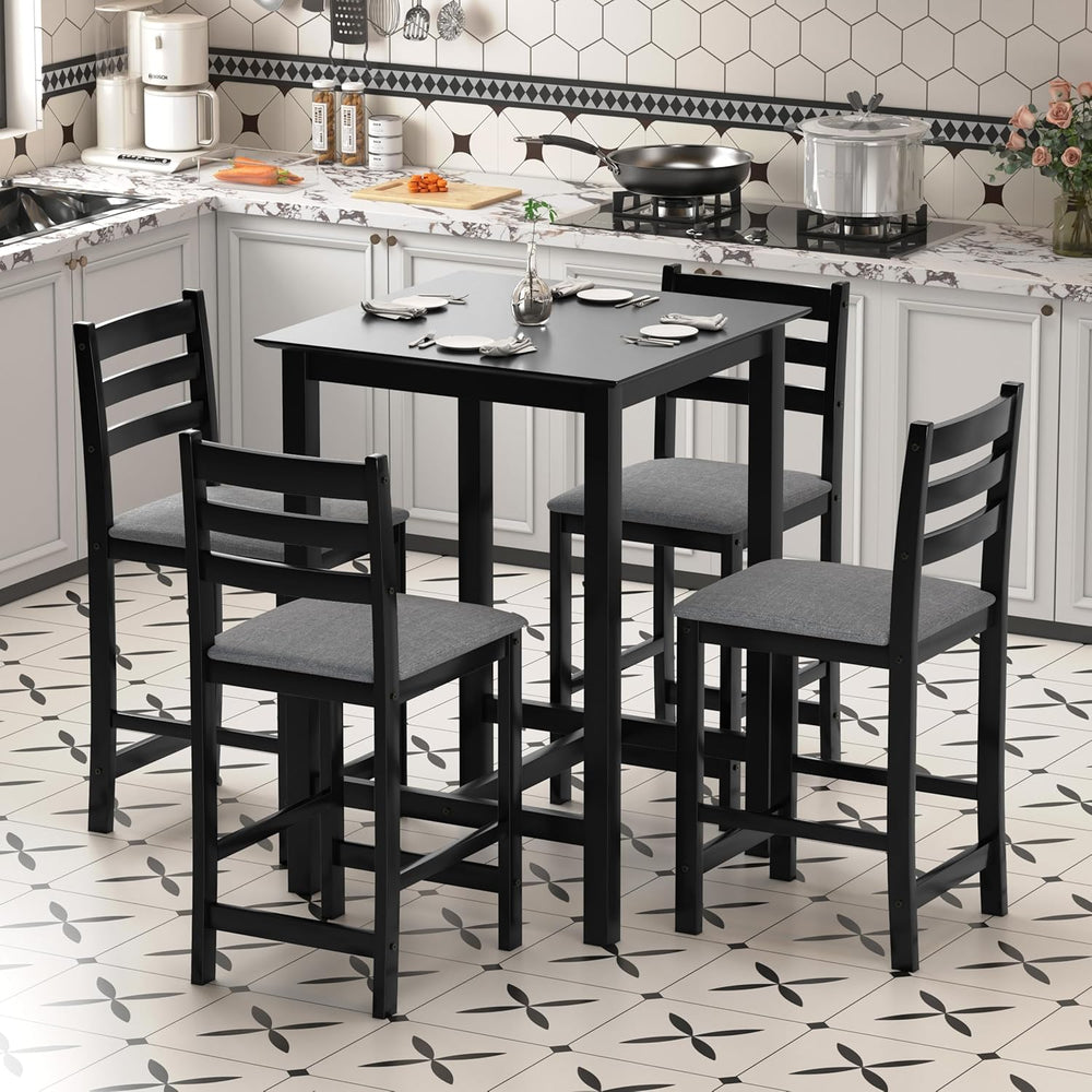 27.5 inch Bar Table and Chairs Set, Solid Wood Bar Height Pub Table and Chair...