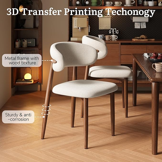 Dining Chairs Set of 4 for Kitchen Dining Table Mid Century Modern Farmhouse Upholstered Linen Dining Room Chairs with Metal Legs, Walnut Beige