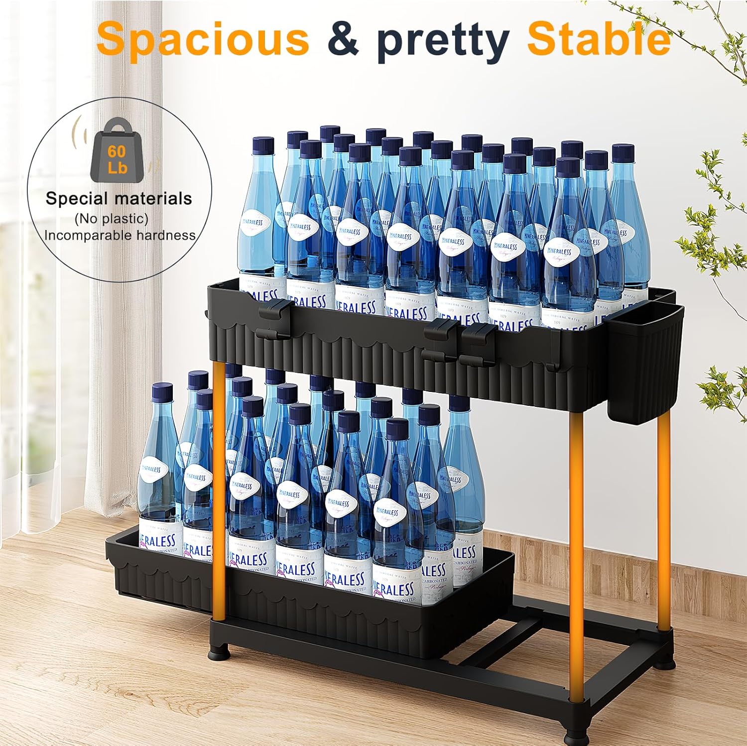 3 Pack Under Sink Organizers, 2-Tier Multi-Use Kitchen and Bathroom Organizers and Storage with Sliding Drawers，Bathroom Cabinet Organizer (Black, 14.8 Inch)