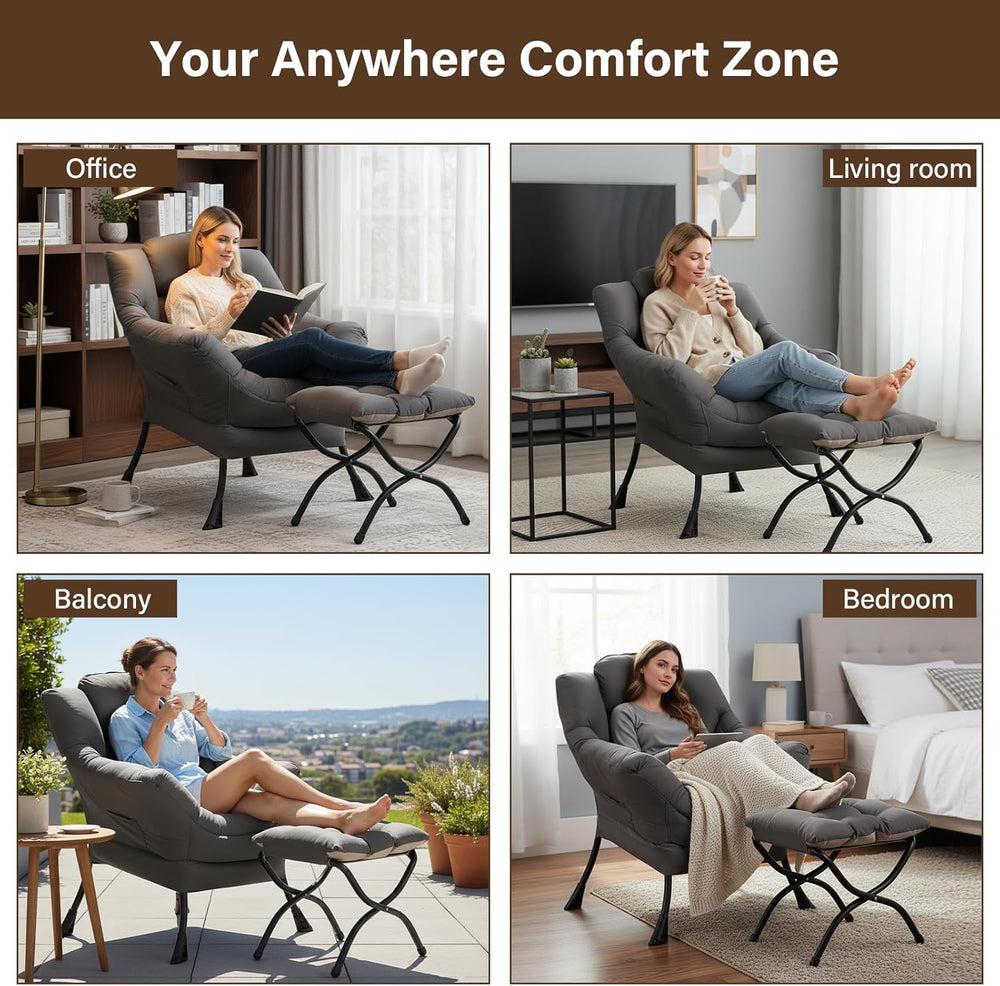 Welnow Lazy Chair with Ottoman, Modern Accent Chair with Armrests and a Side ...