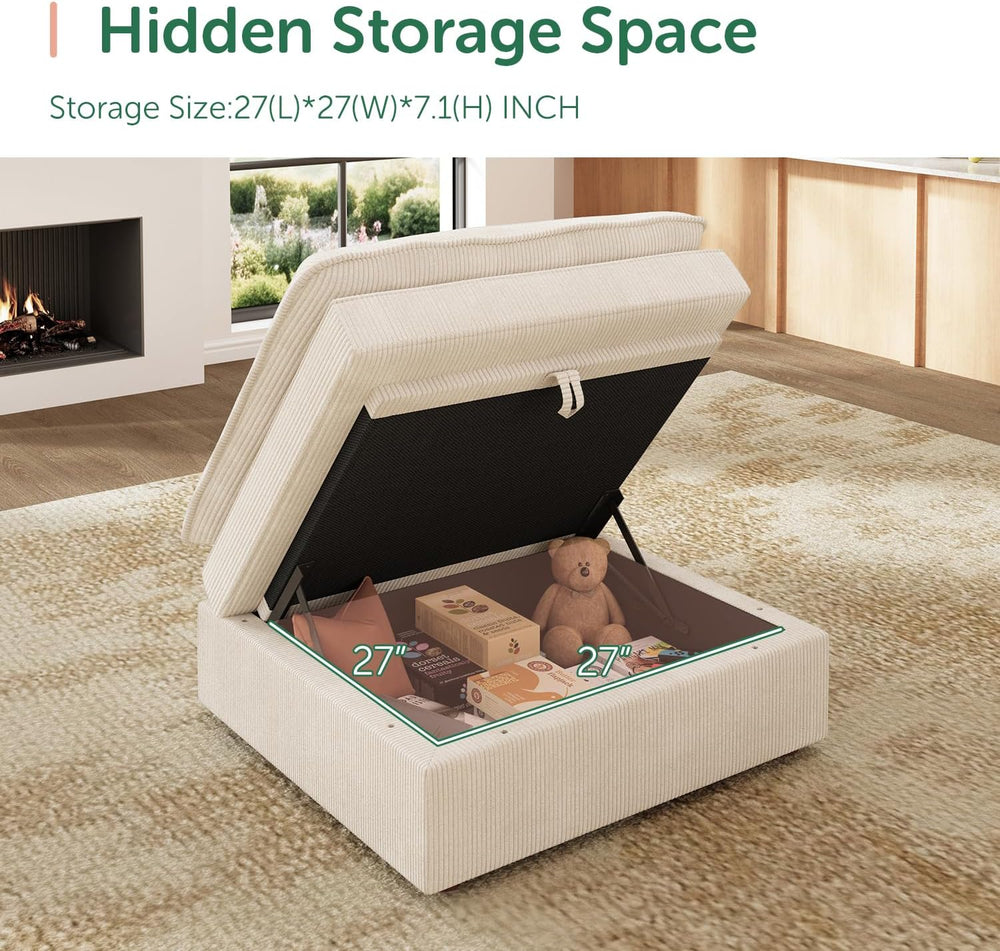 HONBAY Corduroy Ottoman, 31.5 Inch Square Ottoman Bench with Storage for Livi...