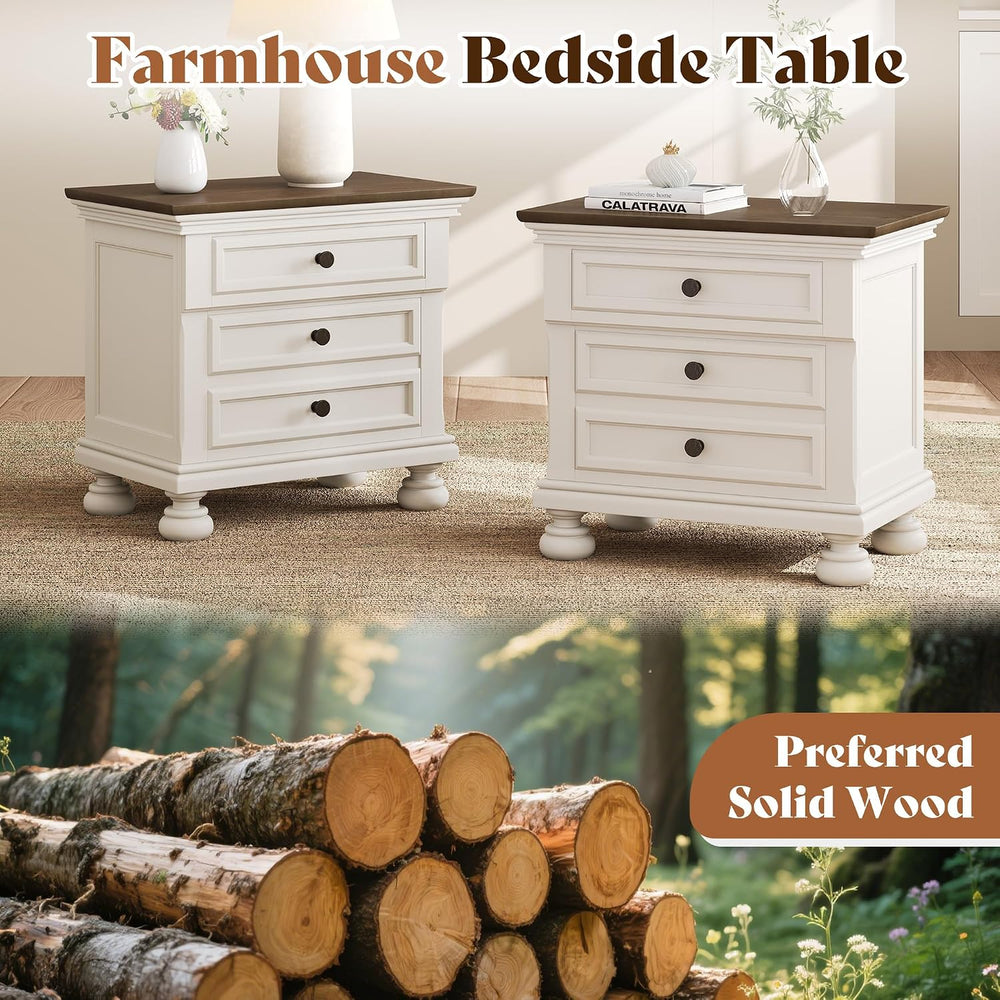 AMERLIFE Fully Assembled Nightstands Set of 2, Solid Wood End Tables | 26&quo...