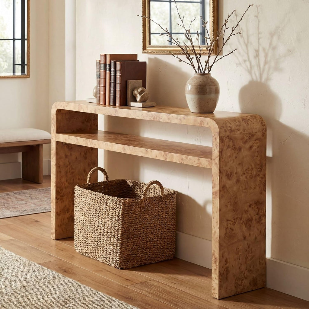 Hyfirm 51 Inch Long Rustic Burl Wooden Pattern Console Table, Farmhouse Sofa Table Behind Couch, 30” Tall Entryway Tables with Lower Shelf, Mid-Century Hallway Console for Living Room, Foyer, Cabin