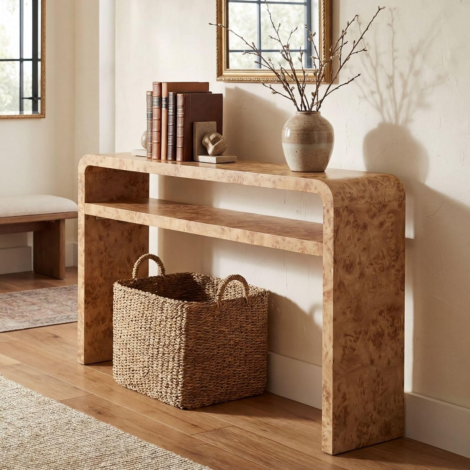 Hyfirm 51 Inch Long Rustic Burl Wooden Pattern Console Table, Farmhouse Sofa Table Behind Couch, 30” Tall Entryway Tables with Lower Shelf, Mid-Century Hallway Console for Living Room, Foyer, Cabin