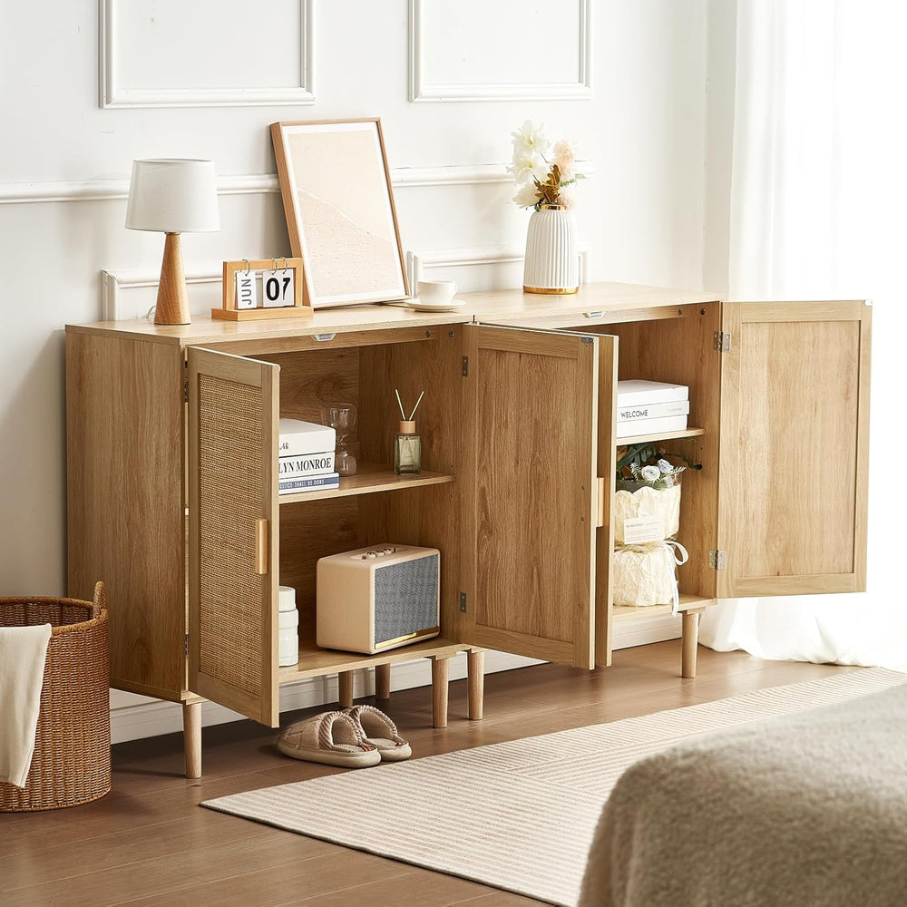 VEVOR Rattan Buffet Cabinet with Storage, 4 Magnetic Doors and Adjustable She...