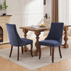Linen Dining Chairs Set of 2,Comfy Fabric Upholstered Accent Chairs for Kitchen Living Room,Channel Tufted Dining Room Chairs with Curved Solid Wood Legs(Blue)