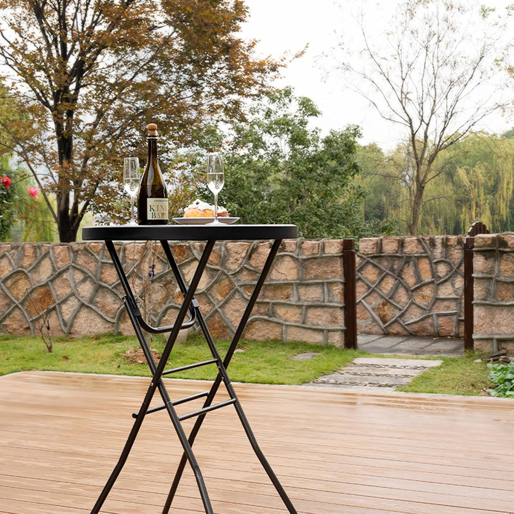 Byliable 28in Cocktail Folding Table, Round High Top Bar Height Black Table |...