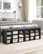 Hzuaneri Shoe Storage Bench with Cushion, Entryway Storage Bench with 18 Cubbies, 9.5" Widened Organizer Cabinet, Long Cubby Rack for Living Room, Bedroom, Entryway, Black SB25704GY | 9.5" Widened Organizer Cabinet, large Cubby Shoe Rack for Living Room