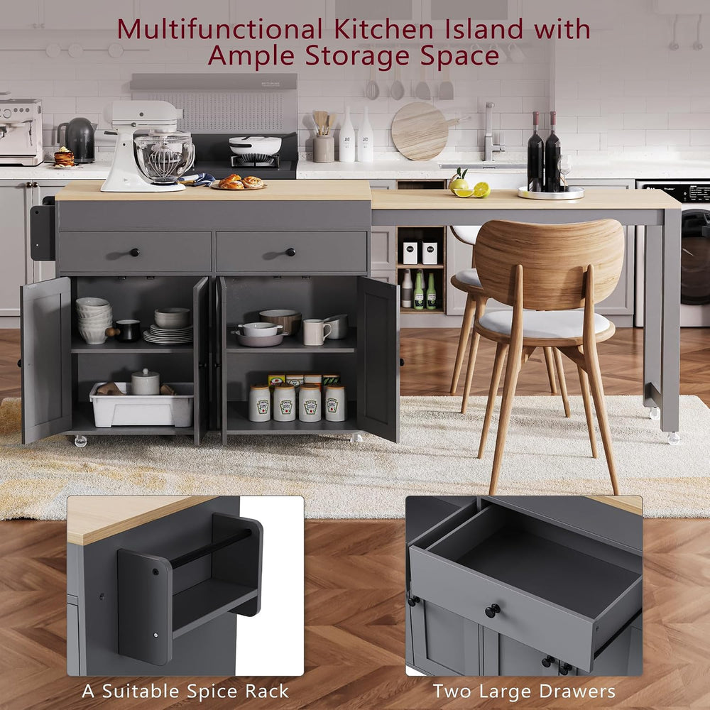 Merax 74.5" Kitchen Island with Extendable Dining Table, Rolling Kitchen...