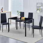 Black PU Dining Chairs Set of 4, Modern Kitchen & Dining Room Chairs Faux Leather Upholstered Dinner Chairs with Metal Legs for Small Space (Black, Horizontal line)