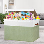 Large Toy Storage Box with Lid, Sturdy Toys Storage Chest Bin Organizer Basket with Dividers for Kids, Boys, Girls, Nursery, Closet, Bedroom, Playroom 26"x17" x17" (Green and White)